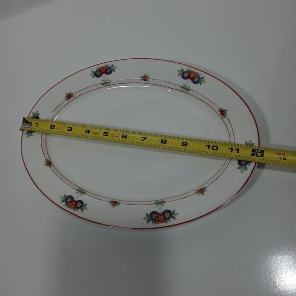 O.P. Co Syracuse China Canterbury Oval Serving Platter Floral Red Trim Vintage - Picture 11 of 13